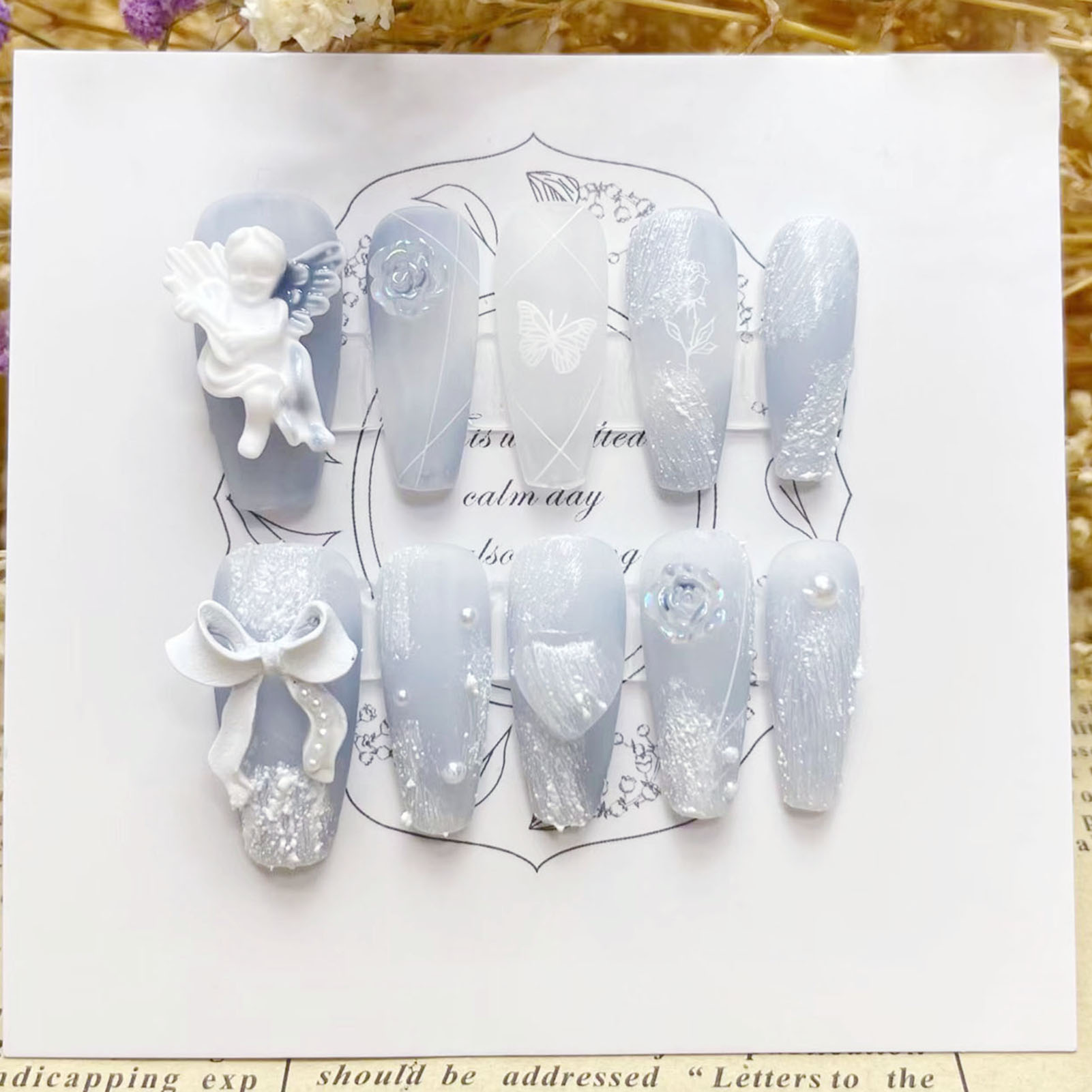 Pressed Flower Art - Uñas postizas de Ángel de yeso