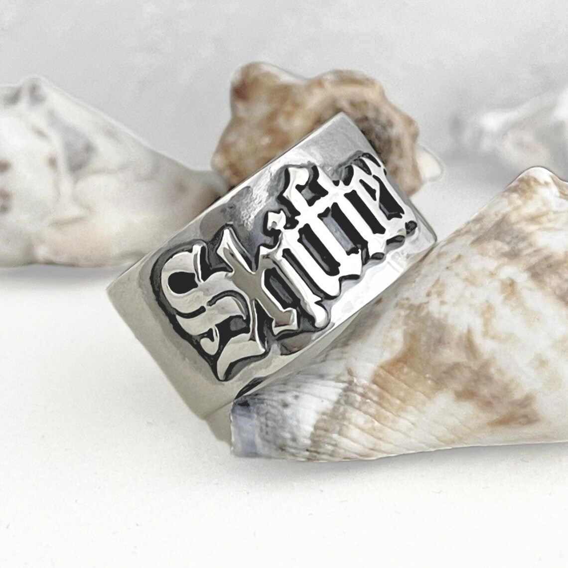 Initial Ring Custom - Anillos góticos de 12MM para hombre,