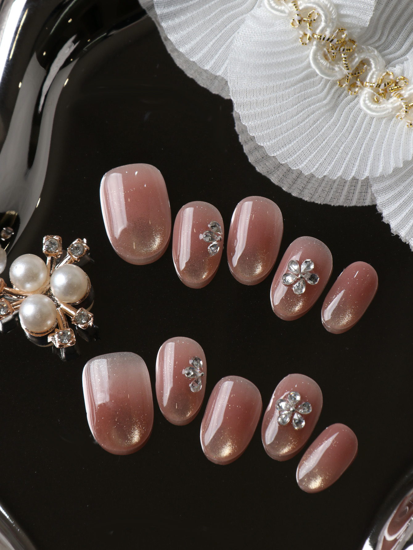 Pressed Flower Art - 10 Uñas Postizas Cortas con Diseño