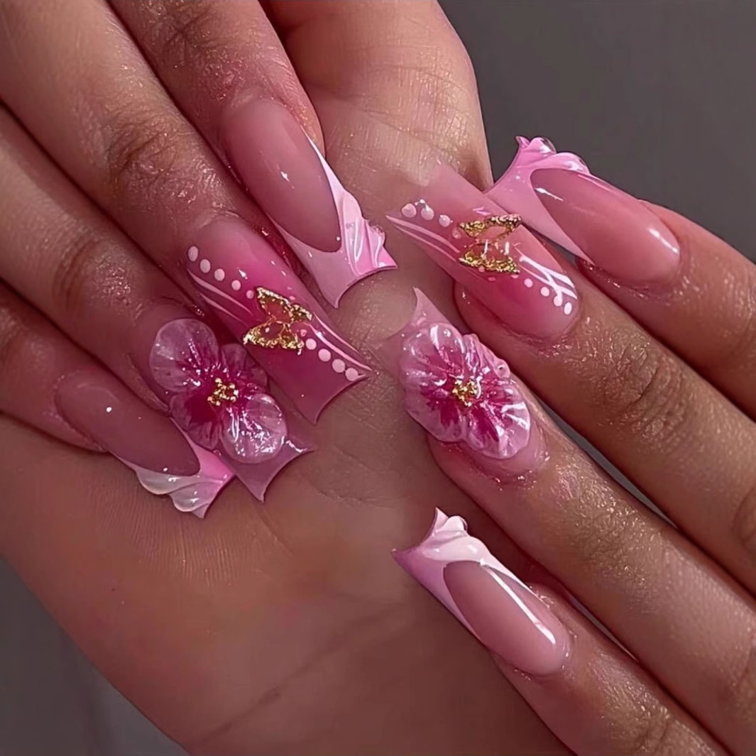 24 Uds. De uñas postizas cuadr - Pressed Flower Art reseña y precio